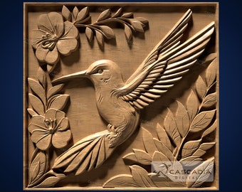 Hummingbird Flowers - 3D STL Model for CNC/3D Printing - Animal wildlife nature bird  1355