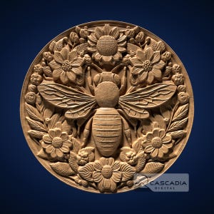 Bee Round - 3D STL Model for CNC/3D Printing - Animal wildlife nature beautiful insect coin 1535