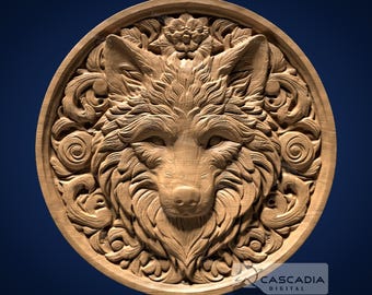 Wolf Head Round - STL-model voor CNC-router en 3D-printen