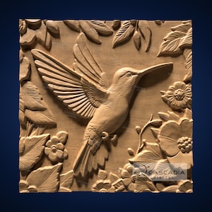 Hummingbird Flowers - 3D STL Model for CNC/3D Printing - Animal wildlife nature bird  1353