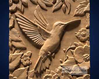Hummingbird Flowers - 3D STL Model for CNC/3D Printing - Animal wildlife nature bird  1353
