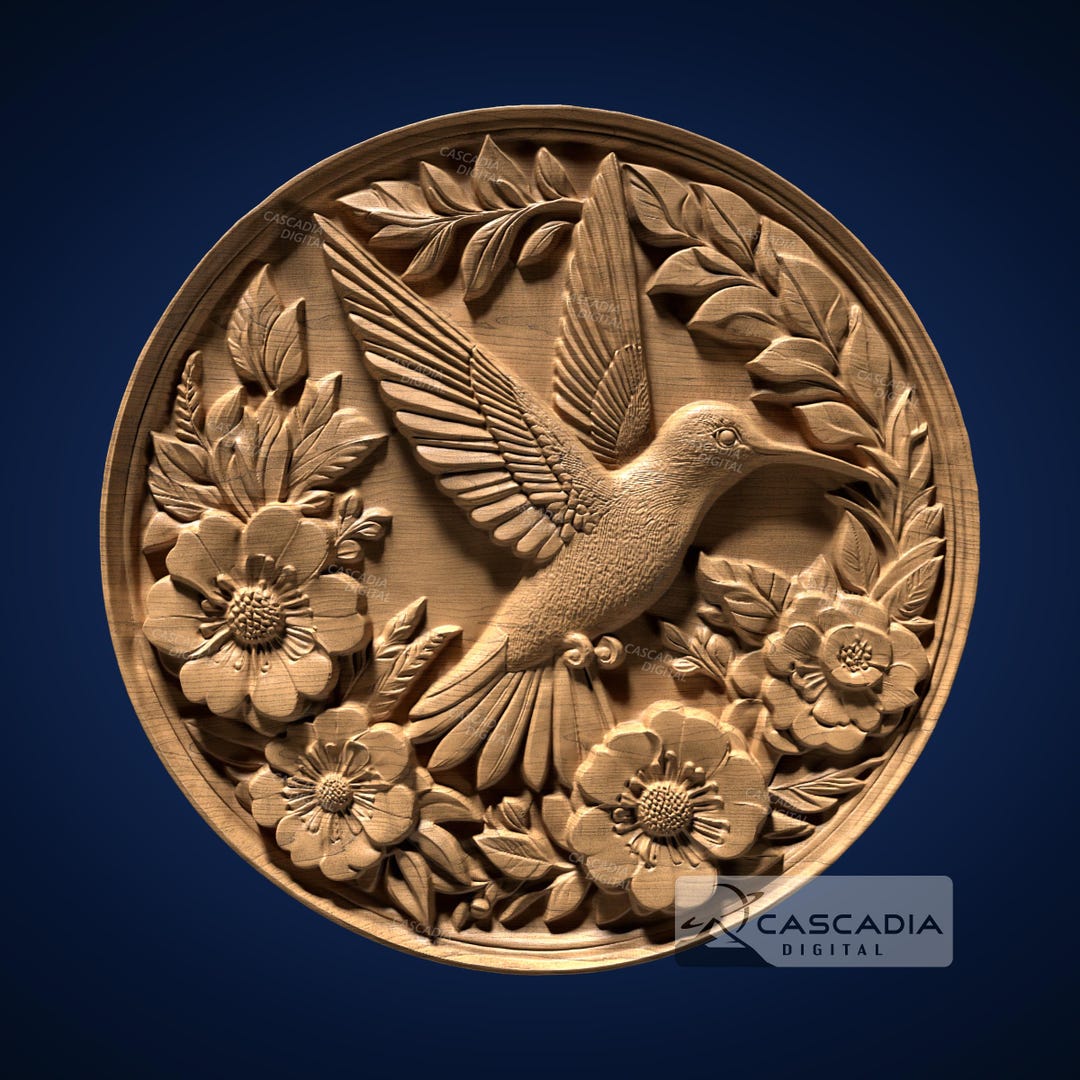 Hummingbird Round 3D STL File for CNC Router, 3D Print, Casting, Wood ...