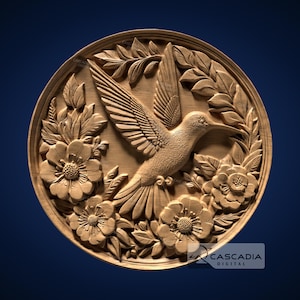 Hummingbird Round 3D STL File for CNC Router, 3D Print, Casting, Wood Carving Engraving 3D Relief Animal wildlife nature bird coin 1552