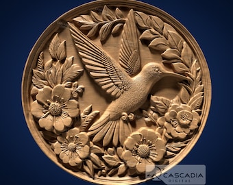 Hummingbird Round - 3D STL Model for CNC/3D Printing - Animal wildlife nature bird coin 1552