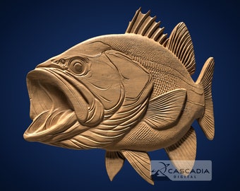 Large Mouth Bass 3D STL File for CNC Router, 3D Print, Casting, Wood Carving Engraving 3D Relief Fishing fisherman wildlife nature 1301