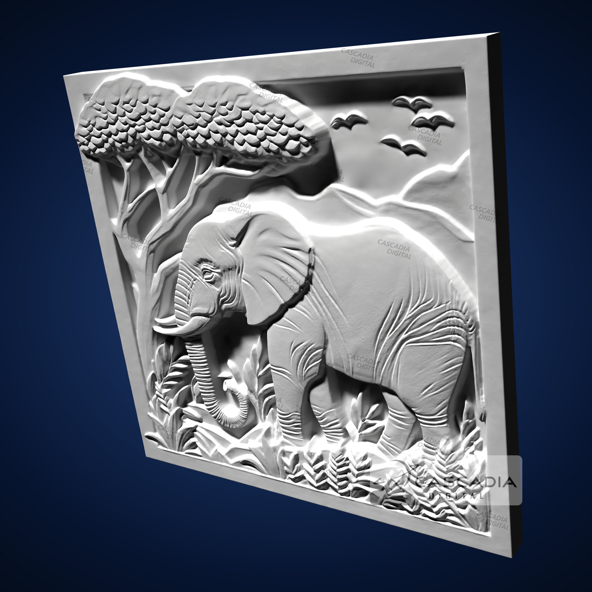 Elephant 3D STL File for CNC Router, 3D Print, Casting, Wood