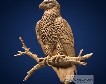 Bald Eagle Perched - 3D STL Model for CNC/3D Printing - Animal wildlife hawk bird freedom  1412