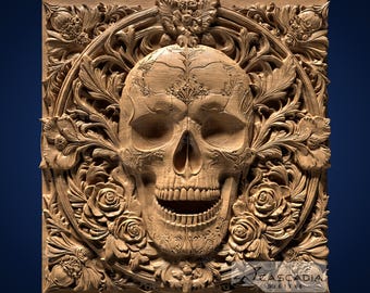 Skull Flowers - STL Model for CNC Router and 3D Printing