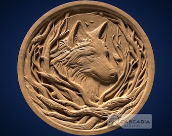 Wolf Round - STL Model for CNC Router and 3D Printing