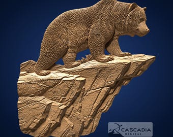 Bear on Craggy Rock Ledge - STL Model for CNC Router and 3D Printing