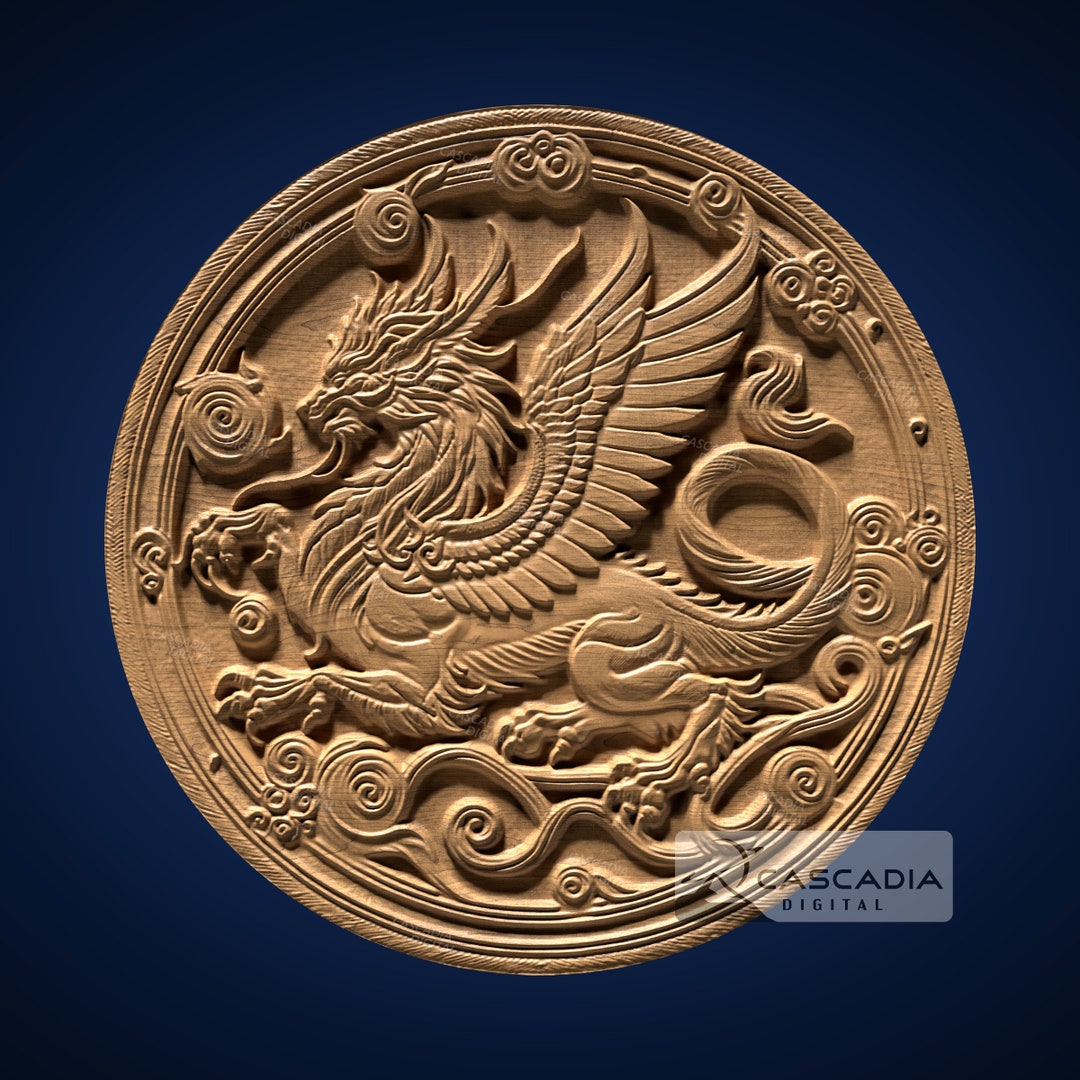 Dragon Round 3D STL File for CNC Router, 3D Print, Casting, Wood ...