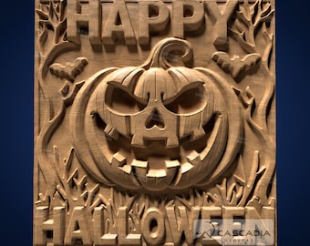 Happy Halloween Pumpkin - 3D STL Model for CNC/3D Printing - Halloween decor, jack o lantern 1614
