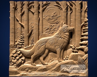 Wolf In Forest: STL-model voor CNC-router en 3D-printen