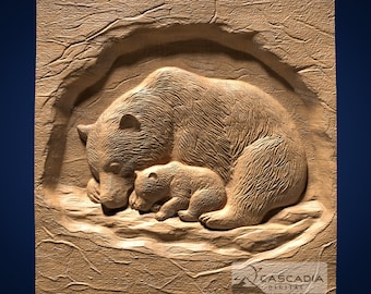 Bear and Cub Sleeping - STL Model for CNC Router and 3D Printing