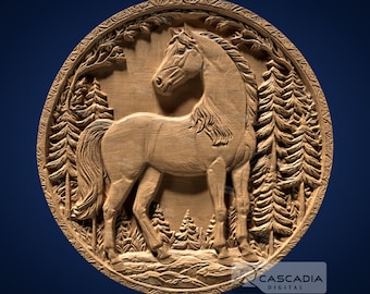 Wild Horse Round - STL Model for CNC Router and 3D Printing