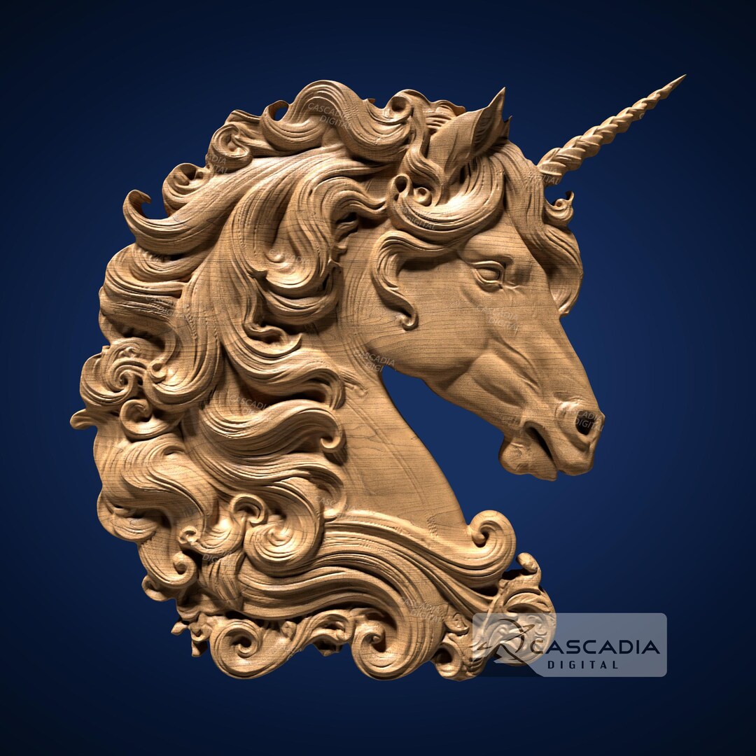 Unicorn Head 3D STL File for CNC Router, 3D Print, Casting, Wood Carving Engraving 3D Relief ...