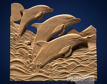 Dolphin Waves - STL-modell för CNC-router och 3D-utskrift