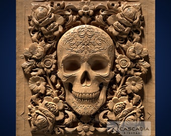 Skull Flowers - STL Model for CNC Router and 3D Printing