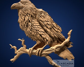 Raven Perched - STL Model for CNC Router and 3D Printing