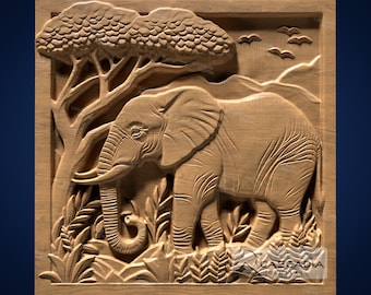 Elephant Scene - STL Model for CNC Router and 3D Printing
