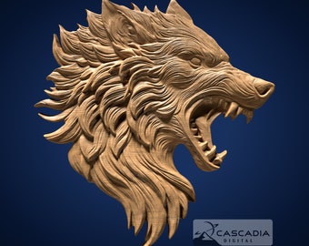 Wolf Head Fierce - STL-model voor CNC-router en 3D-printen