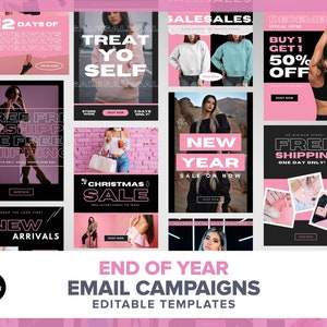 Plantilla de correo electrónico editable Klaviyo Mailchimp, Flodesk, Omnisend Flujo de correo electrónico Marketing Canva, comercio electrónico Moda Black Friday / Navidad Rosa