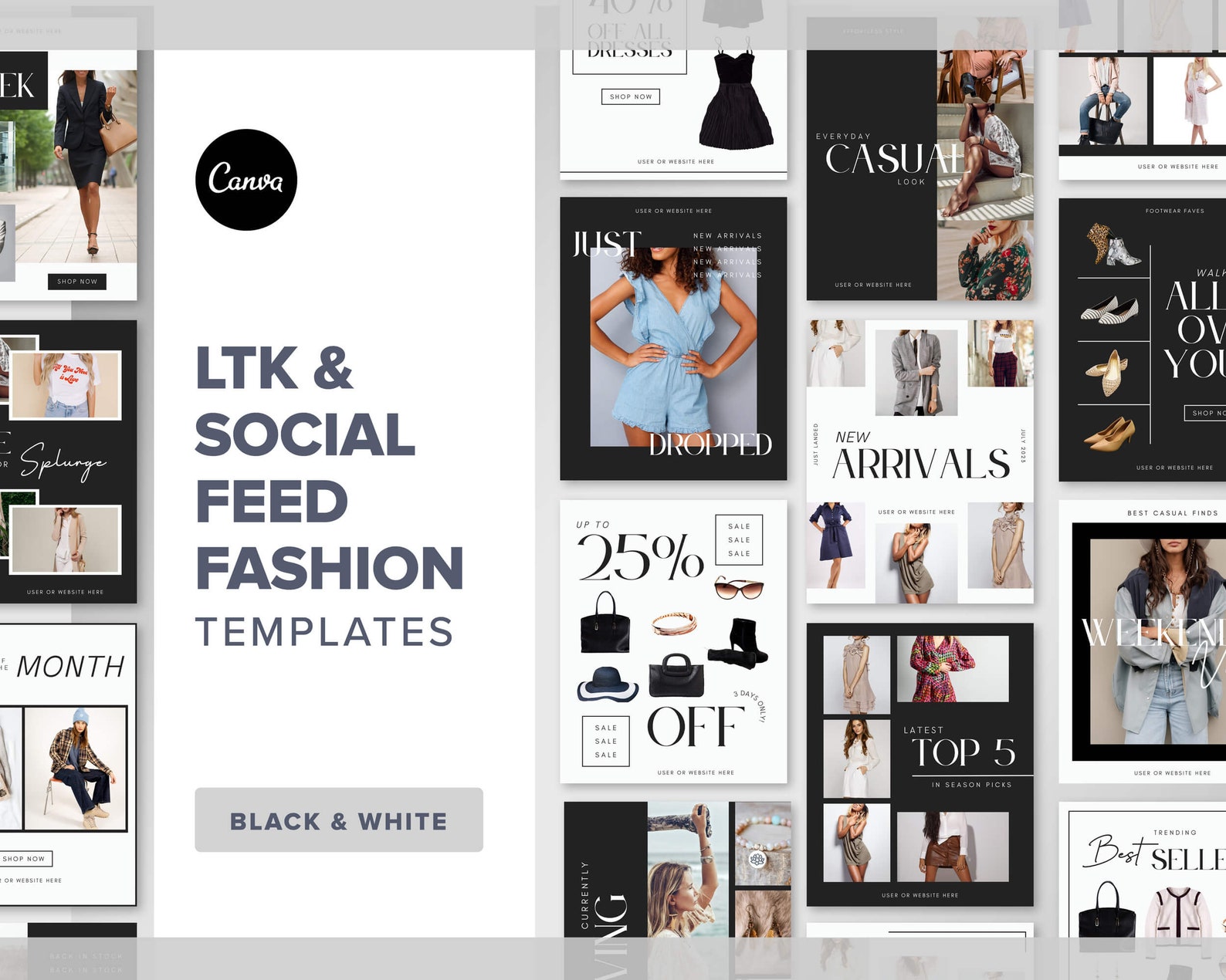 LTK Canva Template Black & White | Editable Fashion Social Media ...