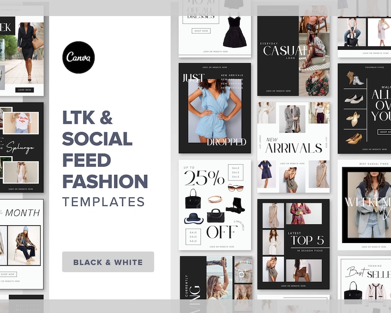 LTK Canva Template Black & White | Editable Fashion Social Media ...