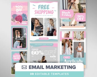 Editable Email Template Klaviyo & Mailchimp, Email Marketing Canva Template, E-commerce Fashion Product Valentines Day | Email flow omnisend