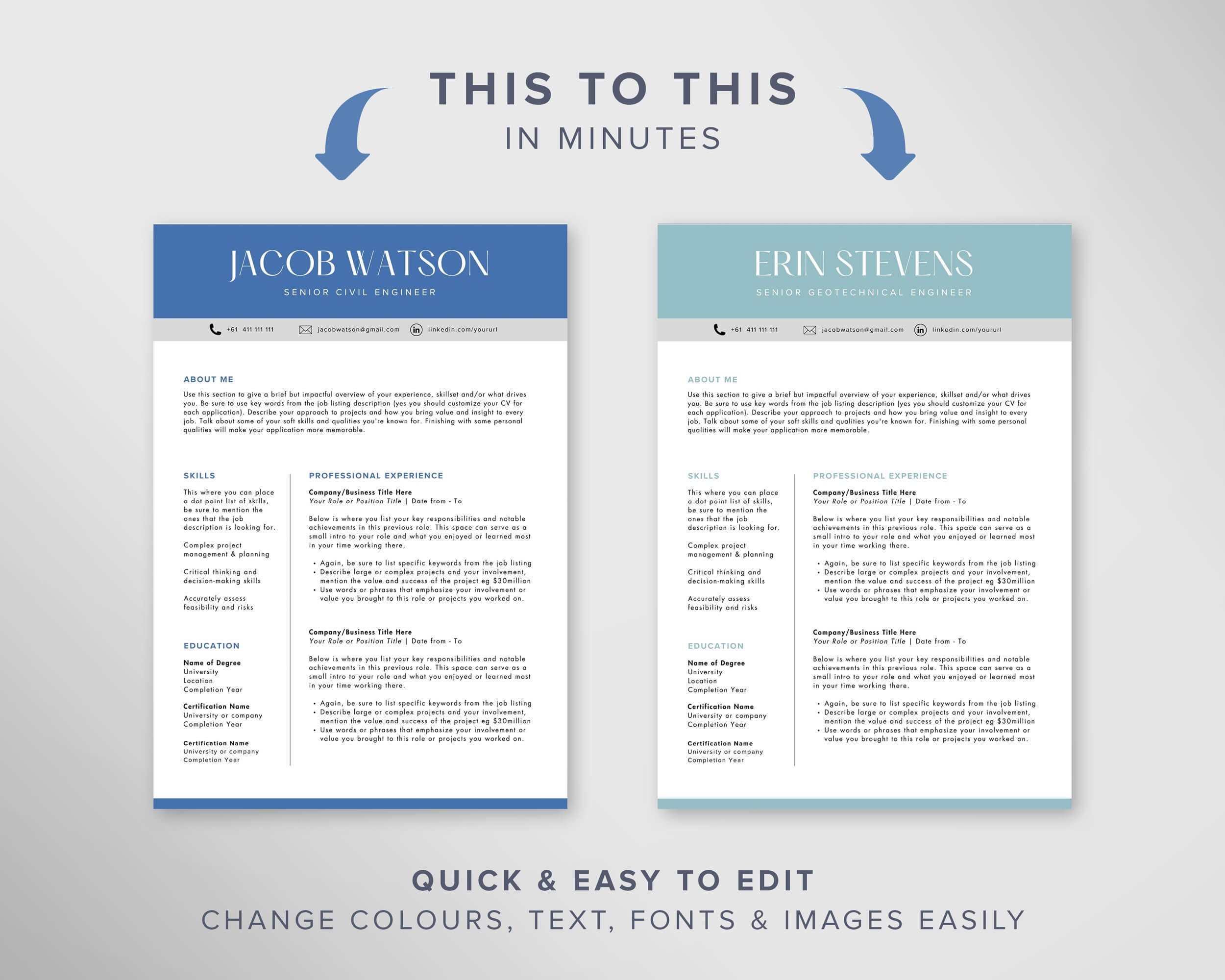 CV Template Engineer Resume Template Word Canva CV Resume - Etsy