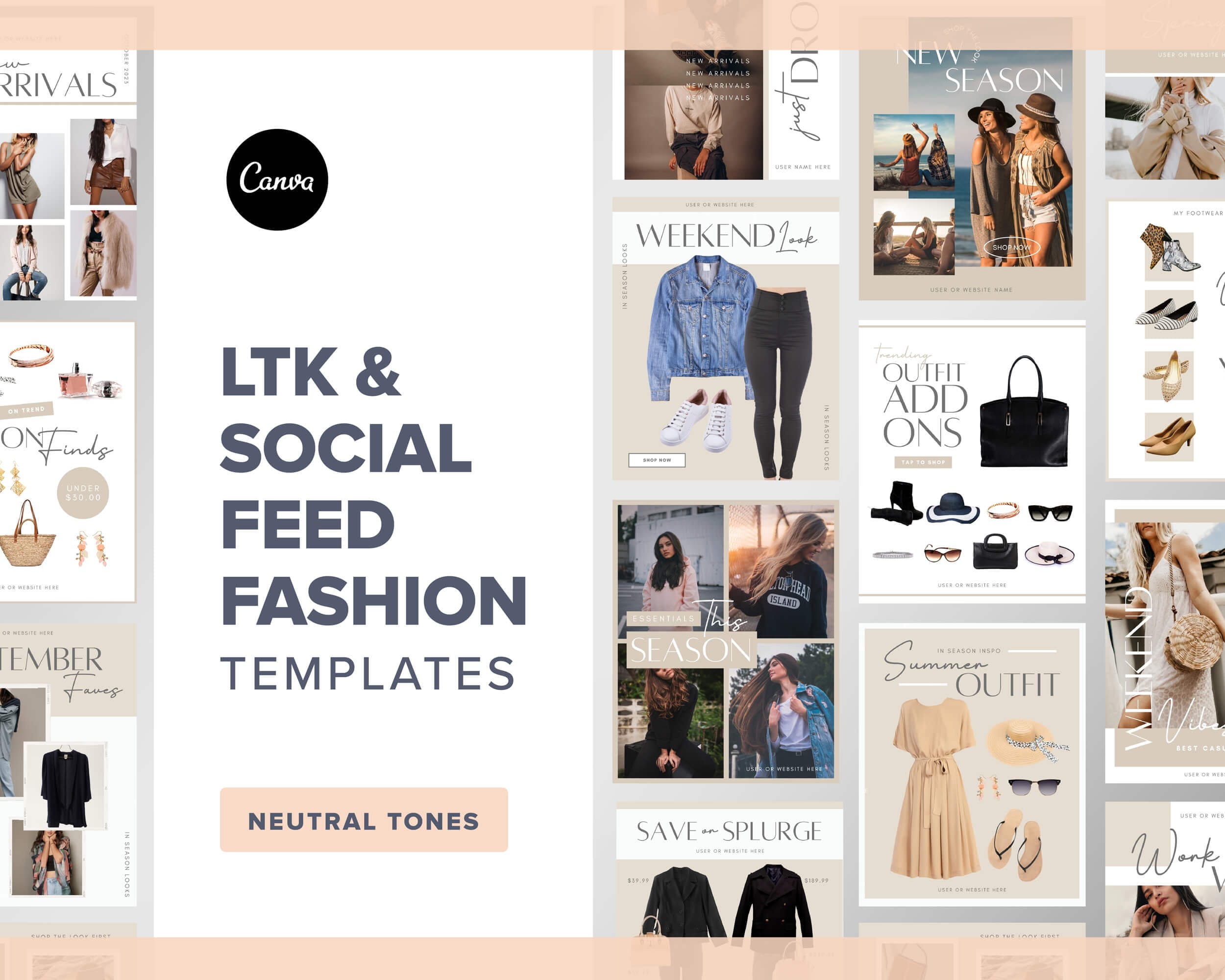 Neutral LTK Canva Template | Fashion Social Media Template | Like to ...