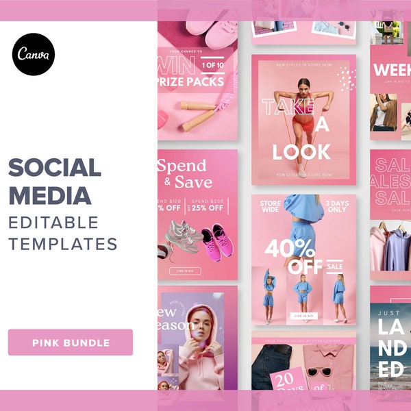 Bearbeitbare Mode Instagram Vorlage | Instagram Fashion-Vorlagen | e-commerce Social Media Post Canva | Feed Story Reel Rosa Sozialer Verkauf