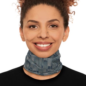 Winter Neck Gaiter With Drawstring, Denim look Neck Gaiter