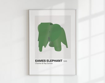 May include: A green silhouette of an elephant, a minimalist design poster with the text "Eames Elephant 1945 Charles & Ray Eames".