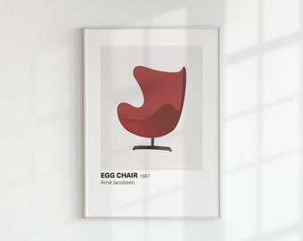 Egg Chair Poster, Arne Jacobsen Poster, Fine Art, Interior Design Print, Mid Century Modern Chair Print Minimalist Wall Art