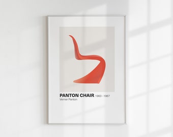 May include: A framed poster with a red Panton Chair, designed by Verner Panton in 1963. The poster reads "PANTON CHAIR 1963 - 1967 Verner Panton".