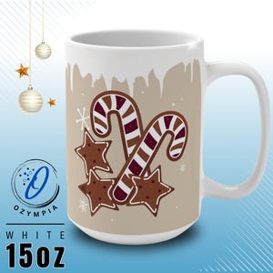 Christmas Gingerbread Mug | Candy Cane & Cookie Stars – Festive Holiday Gift for Gingerbread Lovers, 15oz Ceramic