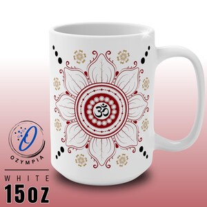 Om Mandala Mug | 15oz Indian Floral Coffee Cup, Sacred Geometry Mandala Art, Hindu Spiritual Gift