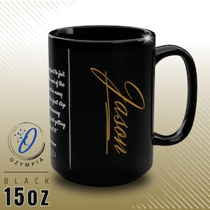 Personalized Name & Message Mug 15oz Black, Custom Text Mug for any occasion, Custom Name Gift Mug with Personalized Message in center