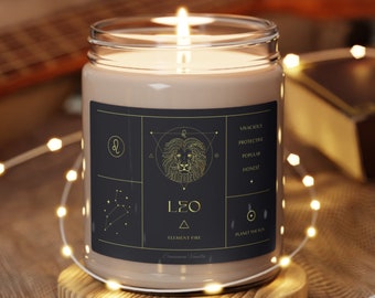Zodiac candle. Leo, the lion, astrology star sign symbol candle for birthdays July 23 to August 22. 5 scents. Christmas gifts.