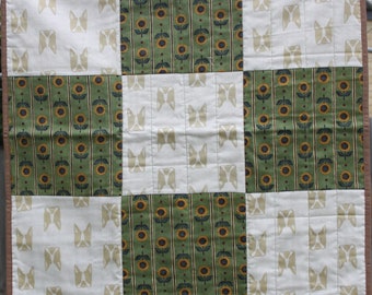 Dog Quilt - French Bulldogs and Sunflowers 66X69cm Striped Reverse