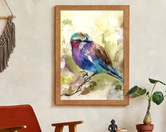 Lilac Breasted Tanager Painting, Bird Fine Art Print, Watercolor Print, Bird Painting, Bird Wall Decor, Fine Art Print, Birds Wall Art Print