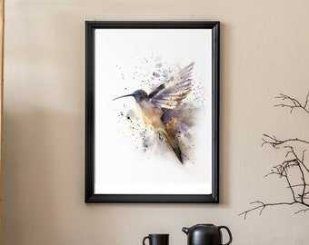 Flying Hummingbird Art Print, Bird Watercolor Print, Tropical Bird Illustration, Hummingbird Painting, Bird Wall Decor, Bird Fine Art Print