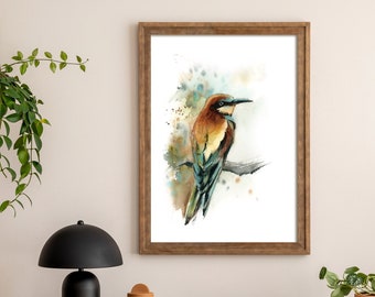 Bienenfresser Art Print, Vogelmalerei, Aquarelldruck, Vogel-Wand-Dekor, Bienenfresser-Aquarellmalerei, Vogel-Wand-Kunstdruck, Vogelkunst