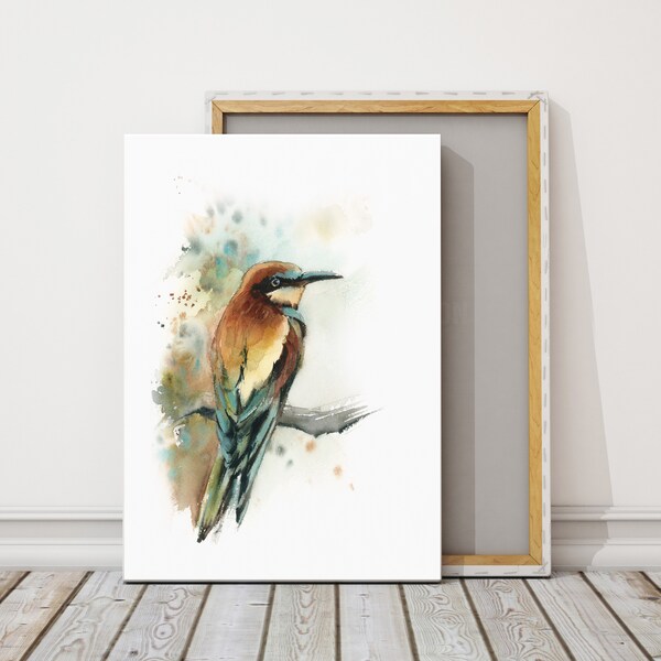 European Bee-Eater Bird Canvas Print, Bird Painting, Watercolor Print, Bird Watercolor, Bee-Eater Illustration Print on Canvas, Bird Art