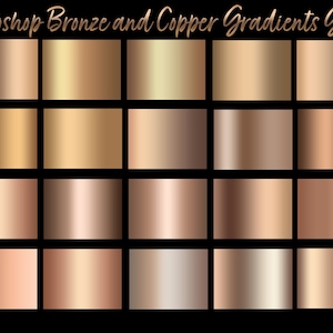 May include: A set of 20 Photoshop gradients in shades of bronze and copper. The gradients are arranged in a grid of four rows and five columns.