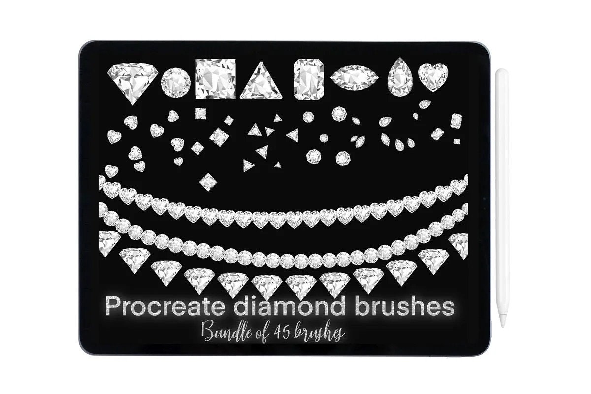 Pinceles Diamante para Procreate en iPad y iPad Pro – Pack de 45 para lettering, moda y diseño de joyería