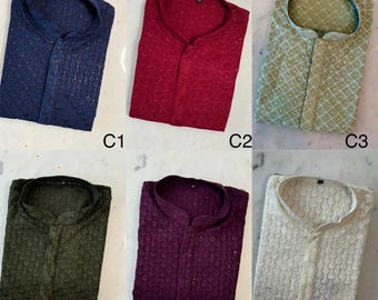 Mens Kurta - Indian Desi Mens wear, Men’s Ethnic Wear, Trending Chikankari Kurta with embroidered and sequence mirror work