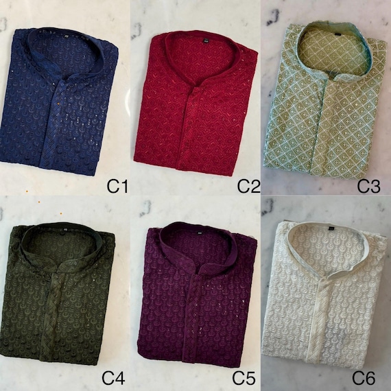 Mens Kurta - Indian Desi Mens wear, Men’s Ethnic Wear, Trending Chikankari Kurta with embroidered and sequence mirror work