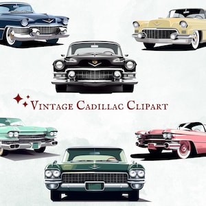 Vintage Cadillac Clipart - 13 PNG Images - Instant Download - Commercial Use - Vintage Car - Car Art - Retro Clipart